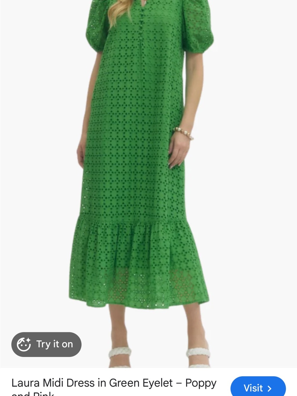 entro Green Eyelet Midi Dress